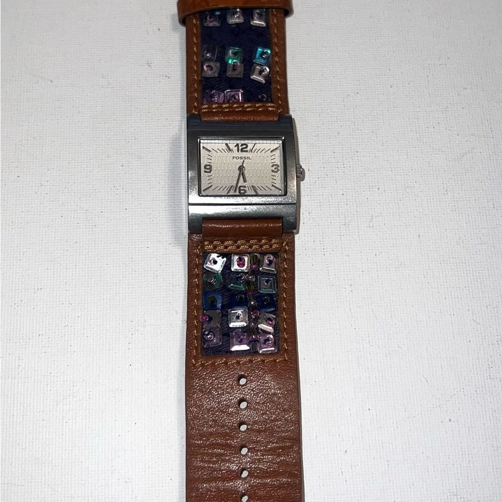 Fossil Silver Brown Leather Watch with Uniq.‎